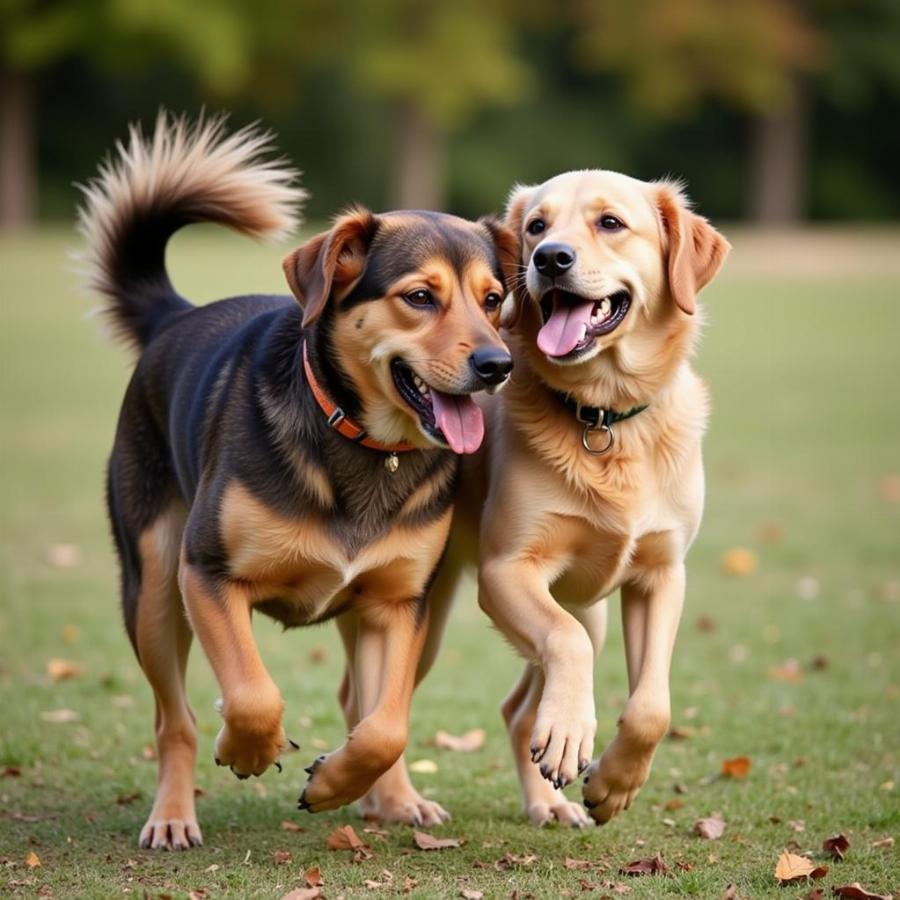 Dogs playing and interacting playfully