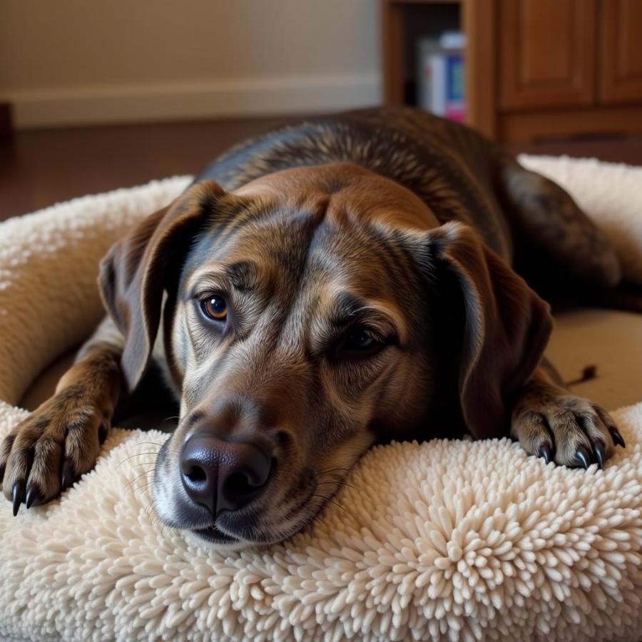 Brindle dog resting