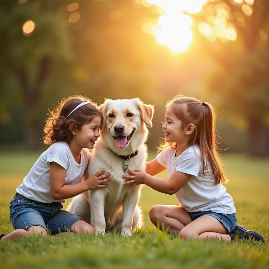 Dogs playing with children