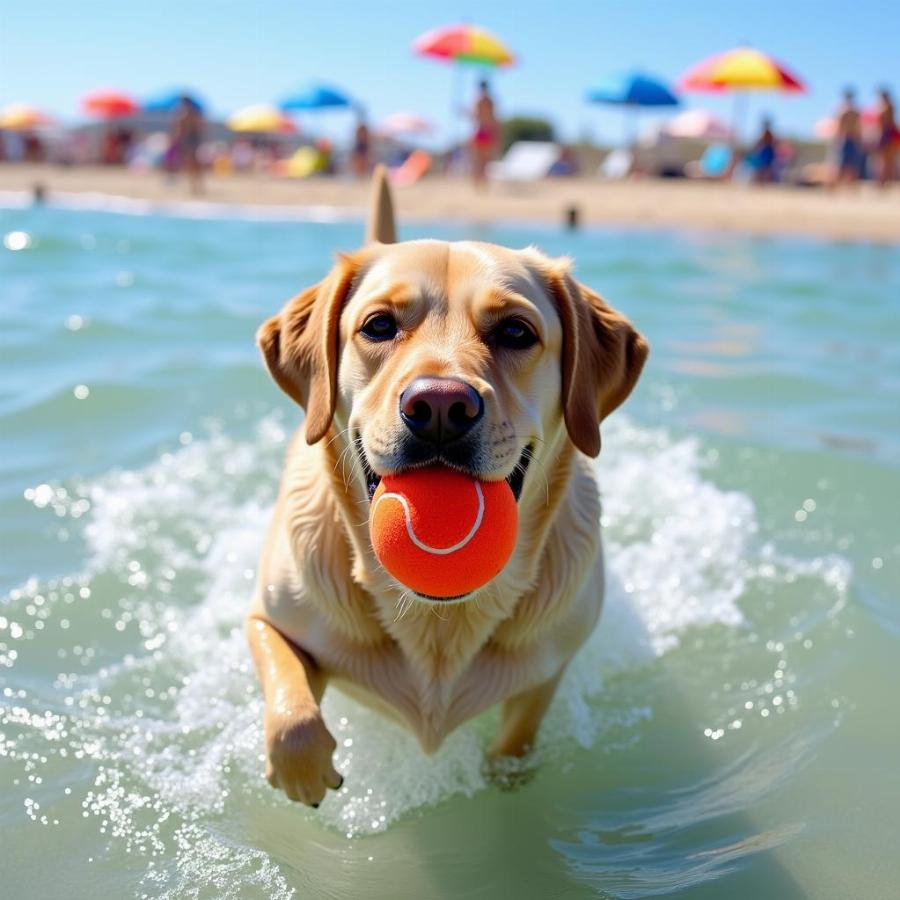 Dog swimming at the beach