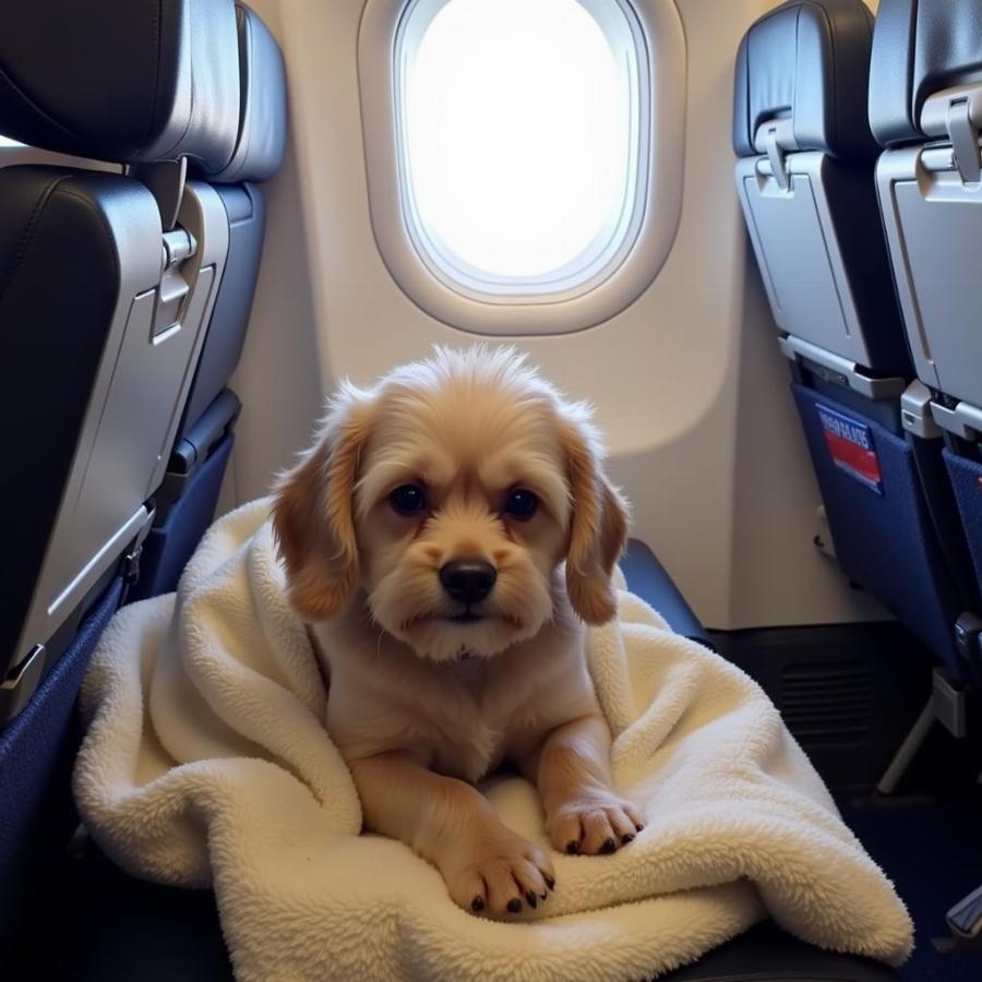 Dog on lap in plane