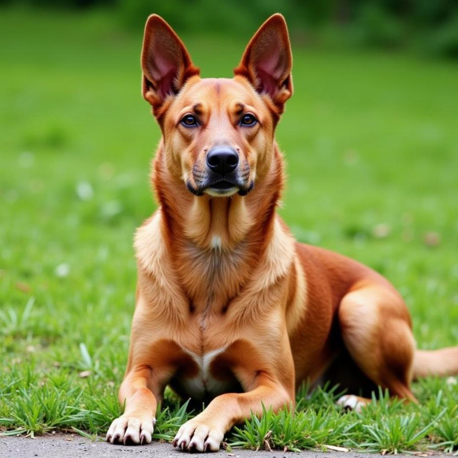 Red Heeler Dog Sitting on Grass