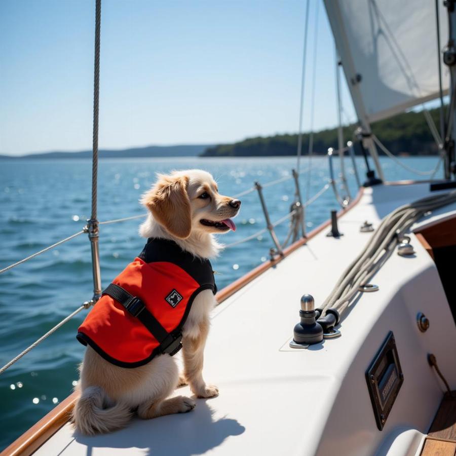 Dog accompanying its owner on a boat trip.