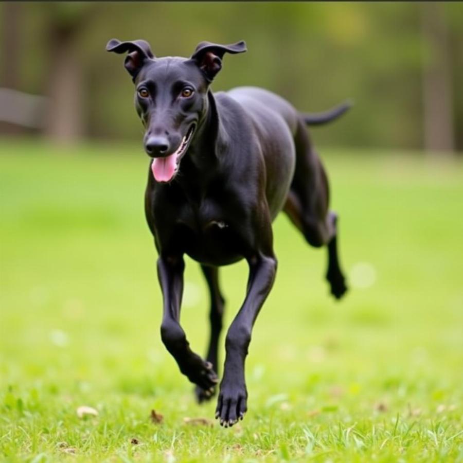 Black greyhound running gracefully