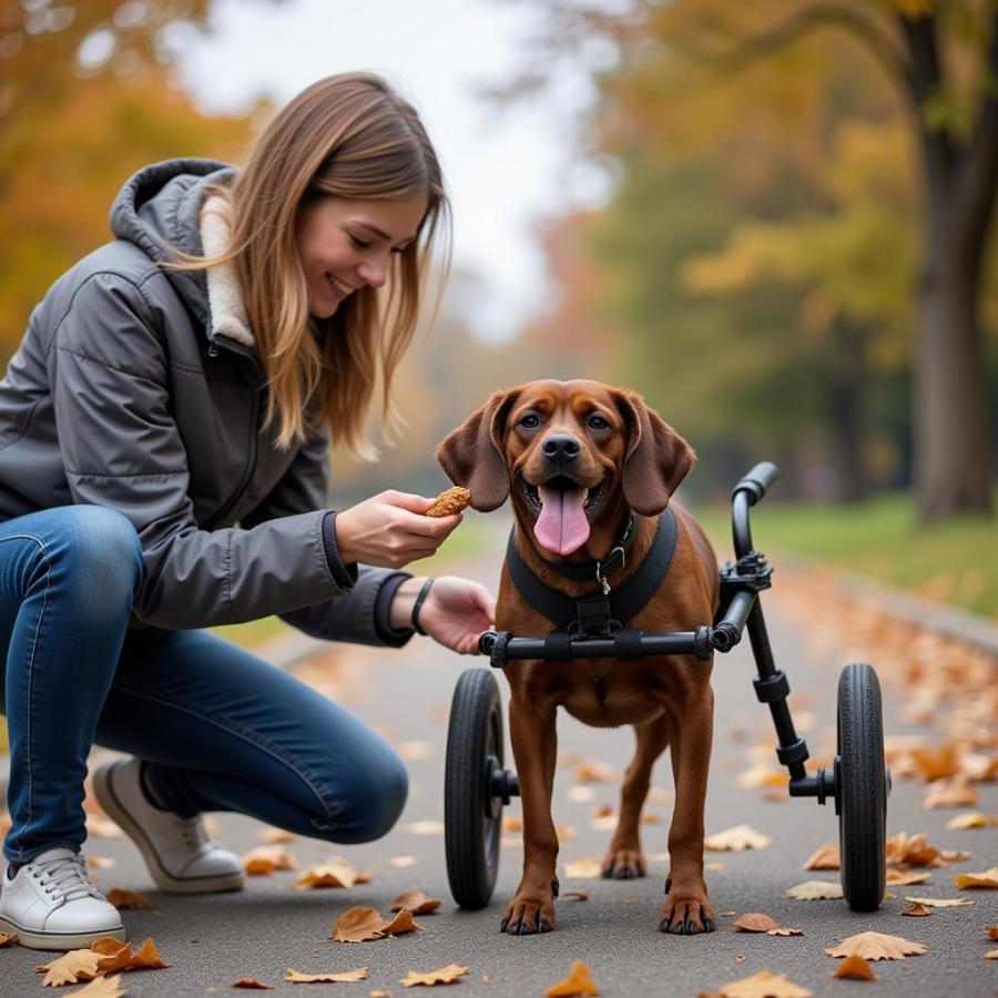 Chó tập làm quen với xe lăn