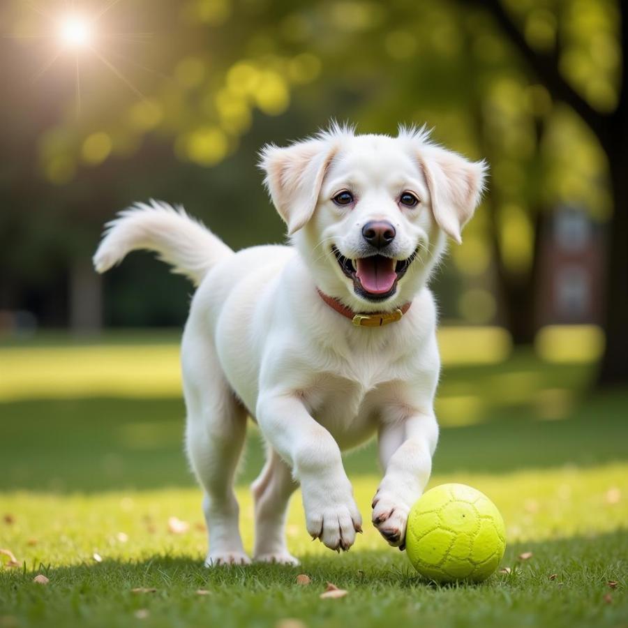 White Dog Playing with a Ball