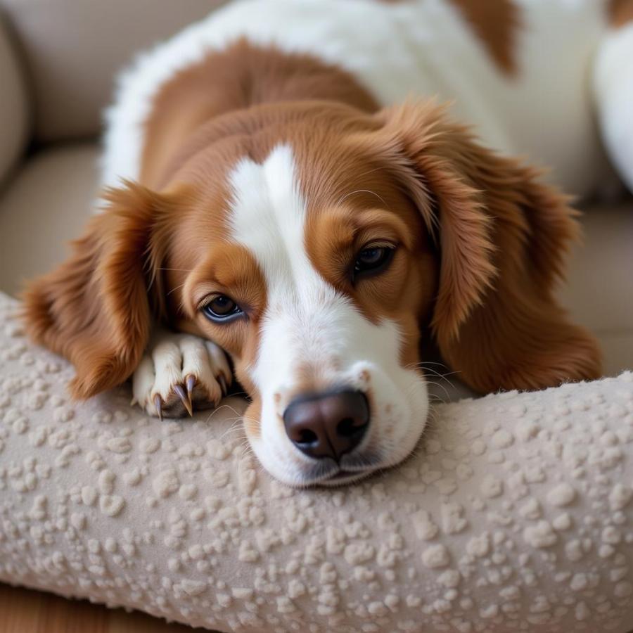 A content female dog resting peacefully