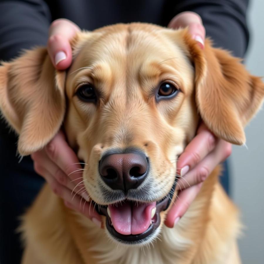 A dog being petted by its owner