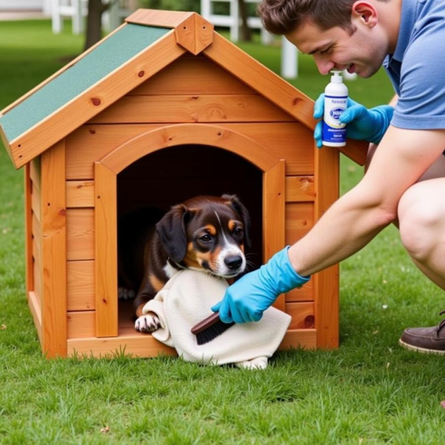 Cleaning a dog house to maintain hygiene