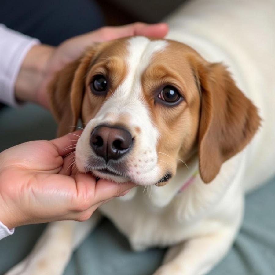 Applying Warm Compress to Dog's Eye