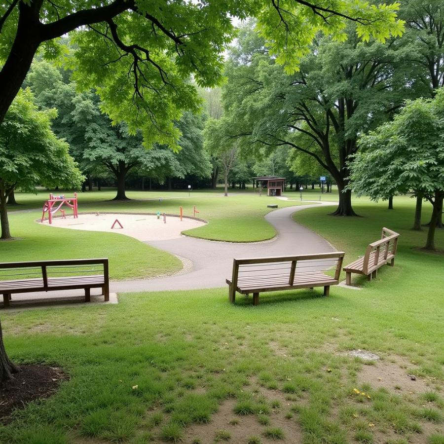 Dog park with trees and benches