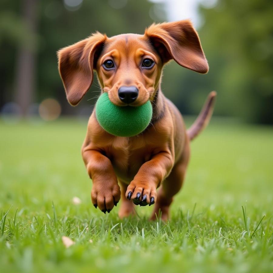 Cute Weiner Dog Playing Fetch