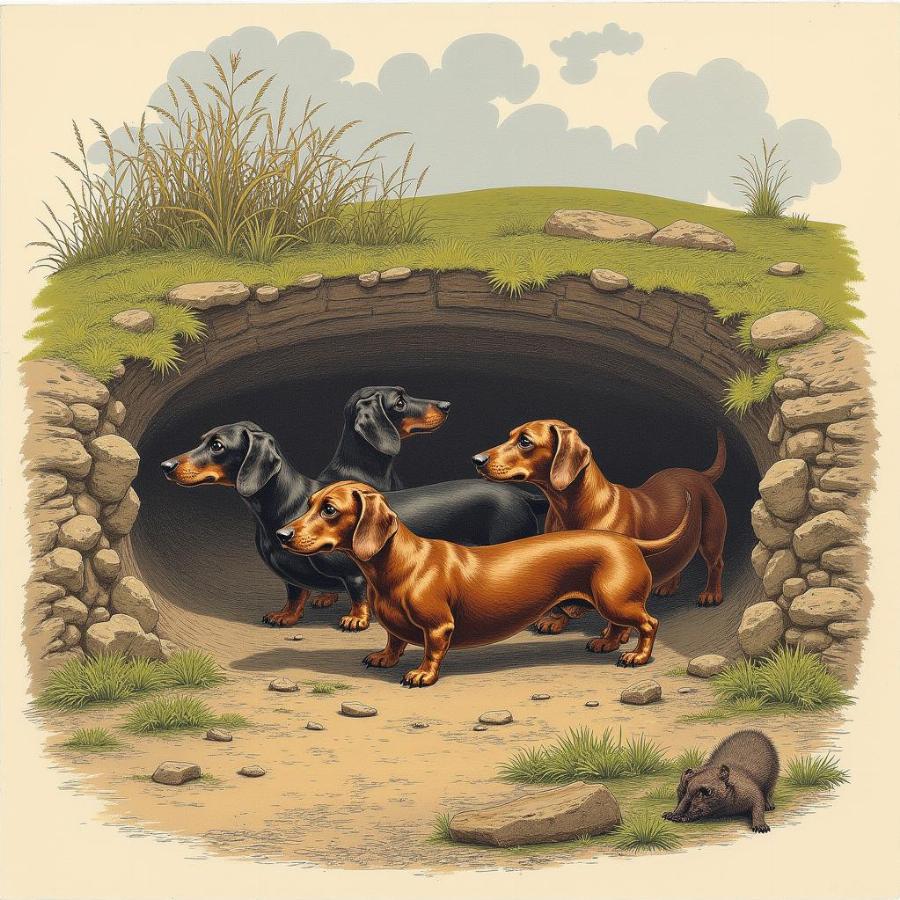 Dachshunds Hunting Badgers