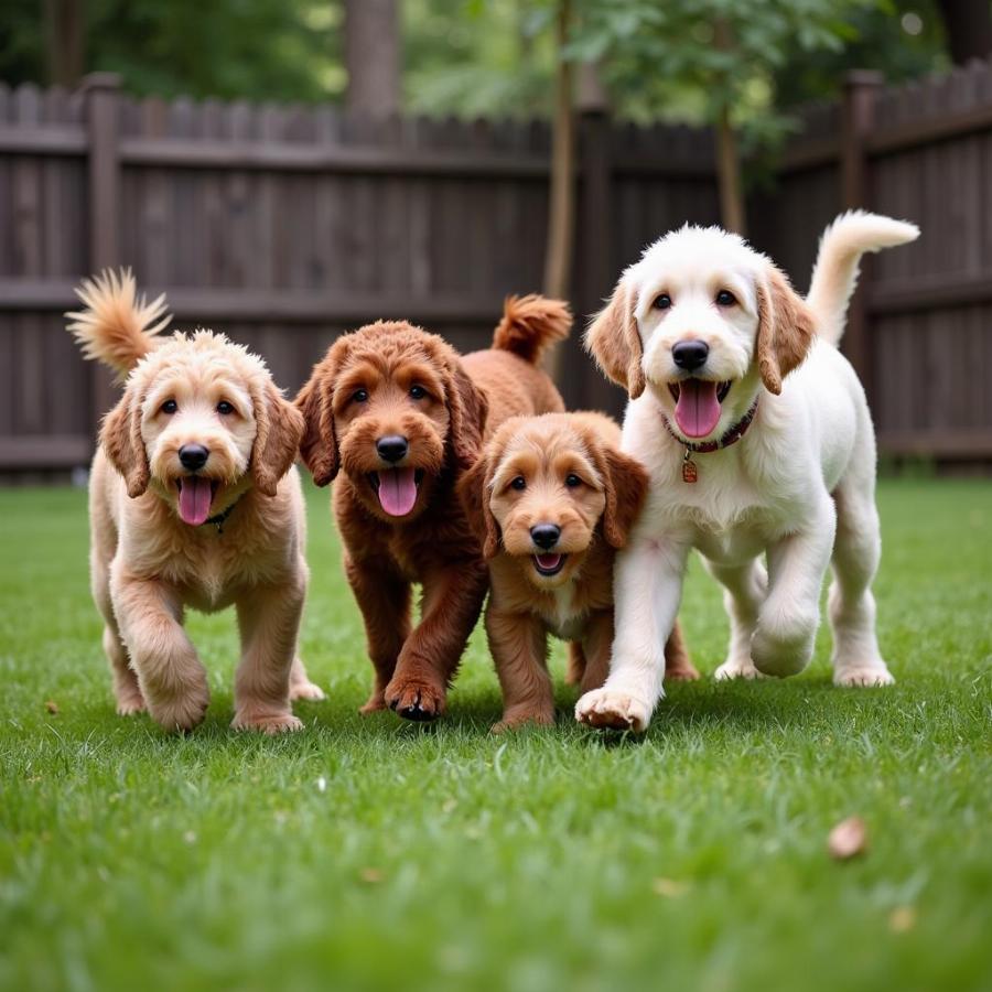 Various doodle breeds playing together