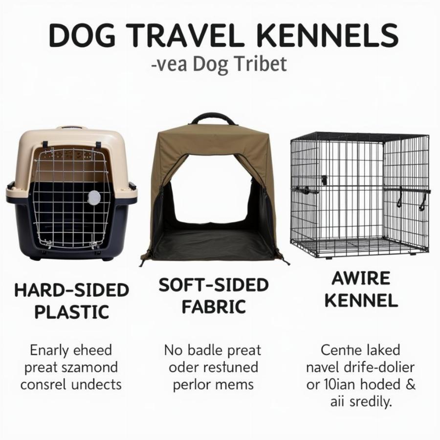 Various types of dog travel kennels: hard-sided, soft-sided, and wire