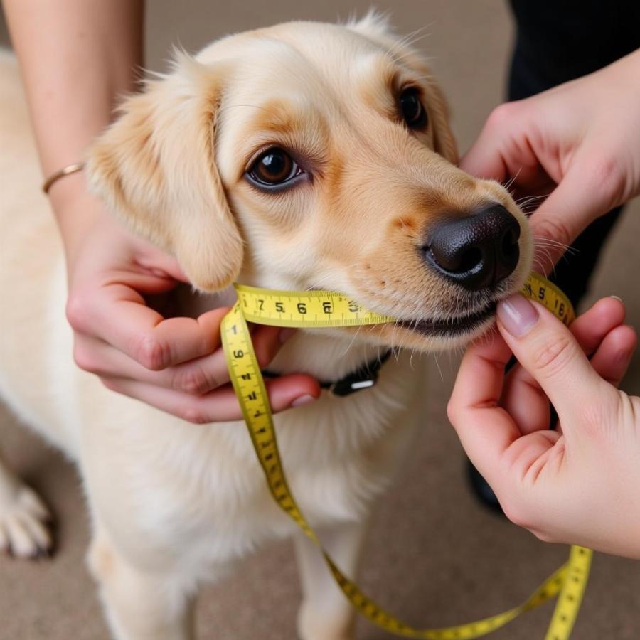 Measuring a dog for a muzzle