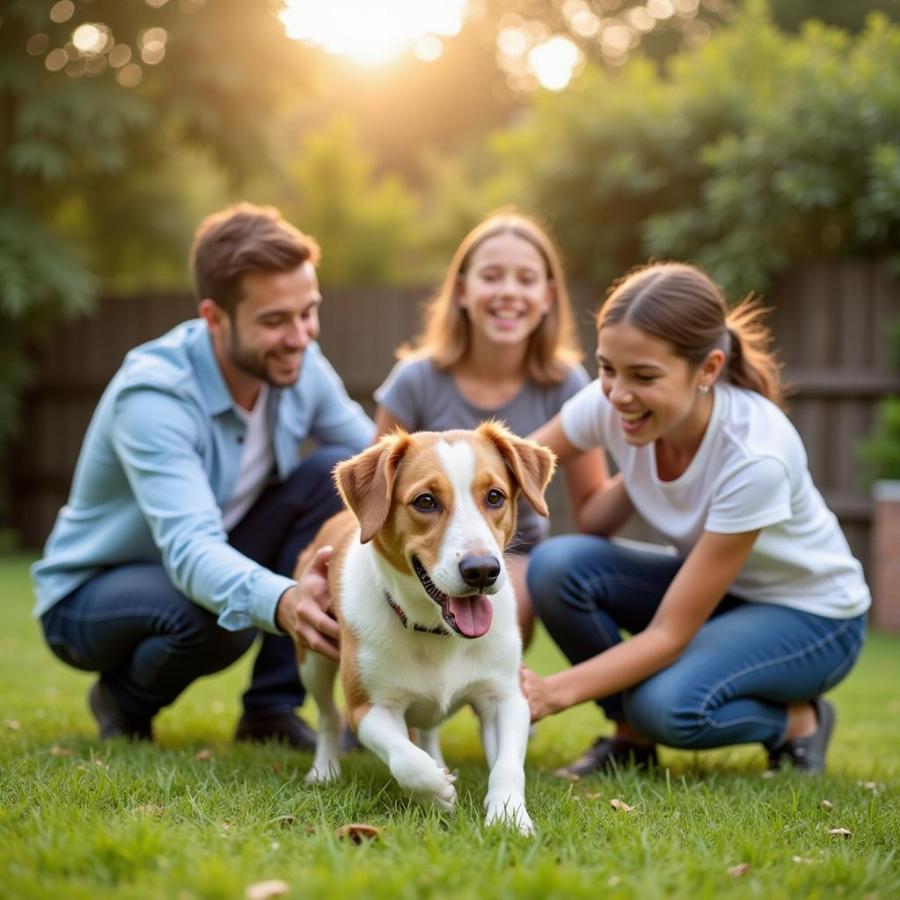 Happy Family with Adopted Dog