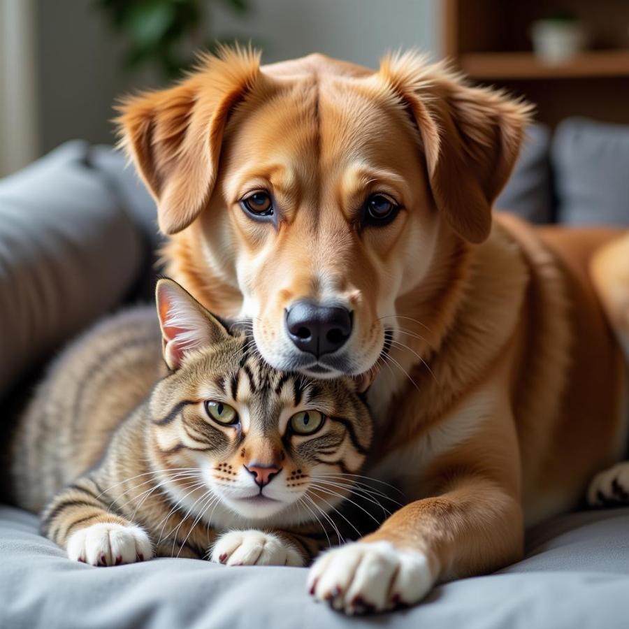 Dog and Cat Cuddling