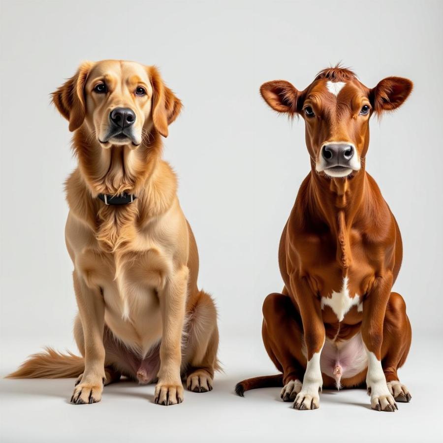 Dog and cow sitting posture comparison