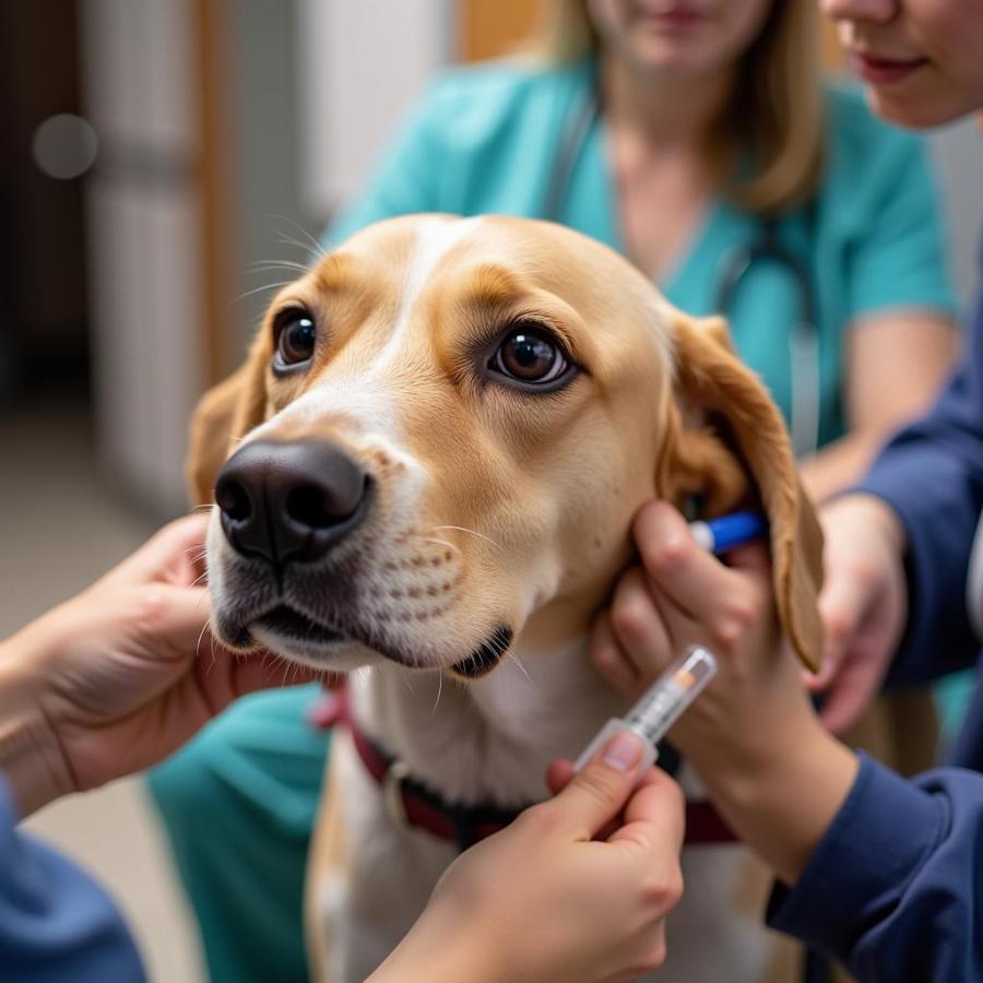 Dog at vet after EpiPen administration