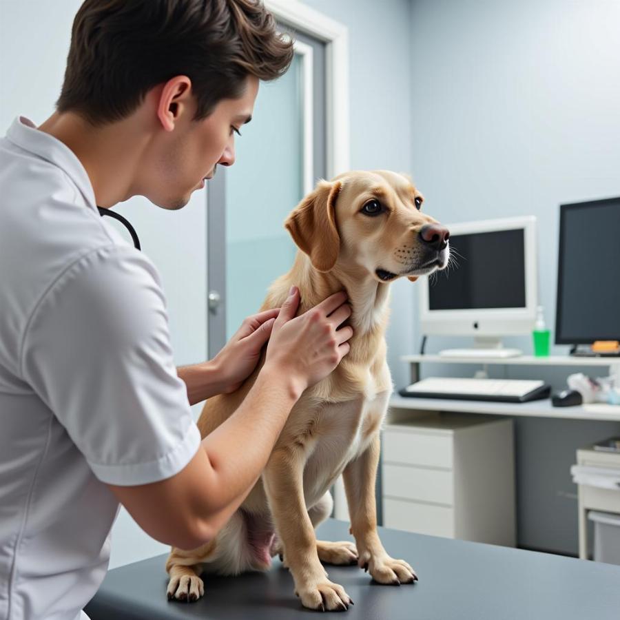 Dog at Vet for Tail Biting