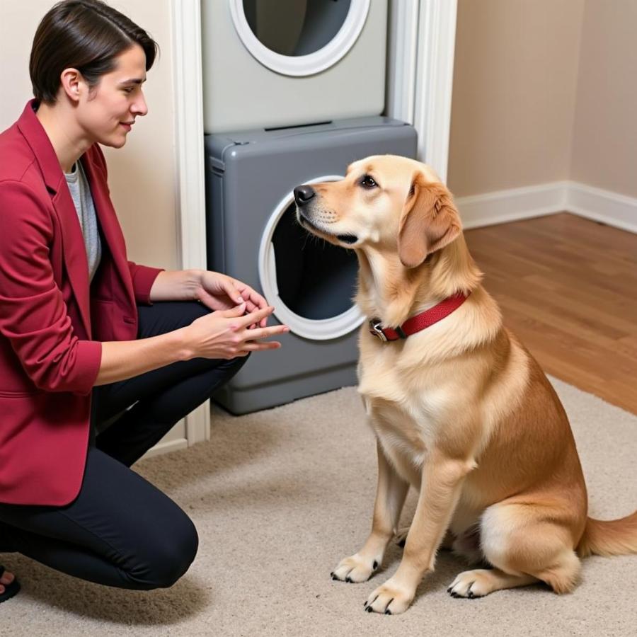 Dog Being Trained Near Litter Box