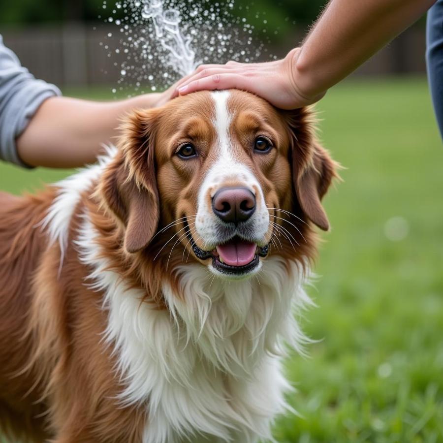 Dog Being Washed After Skunk Spray