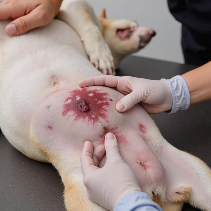 Veterinarian Examining a Dog's Belly Bruise