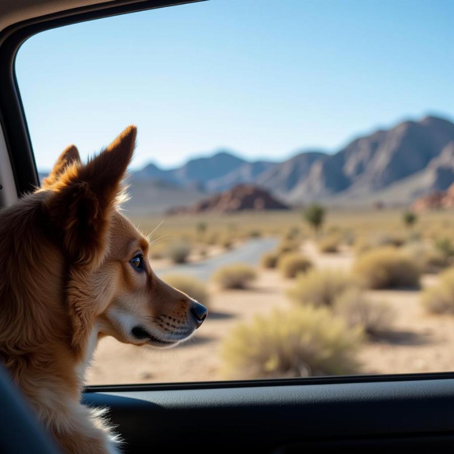 Dog Looking Out Car Window in Joshua Tree