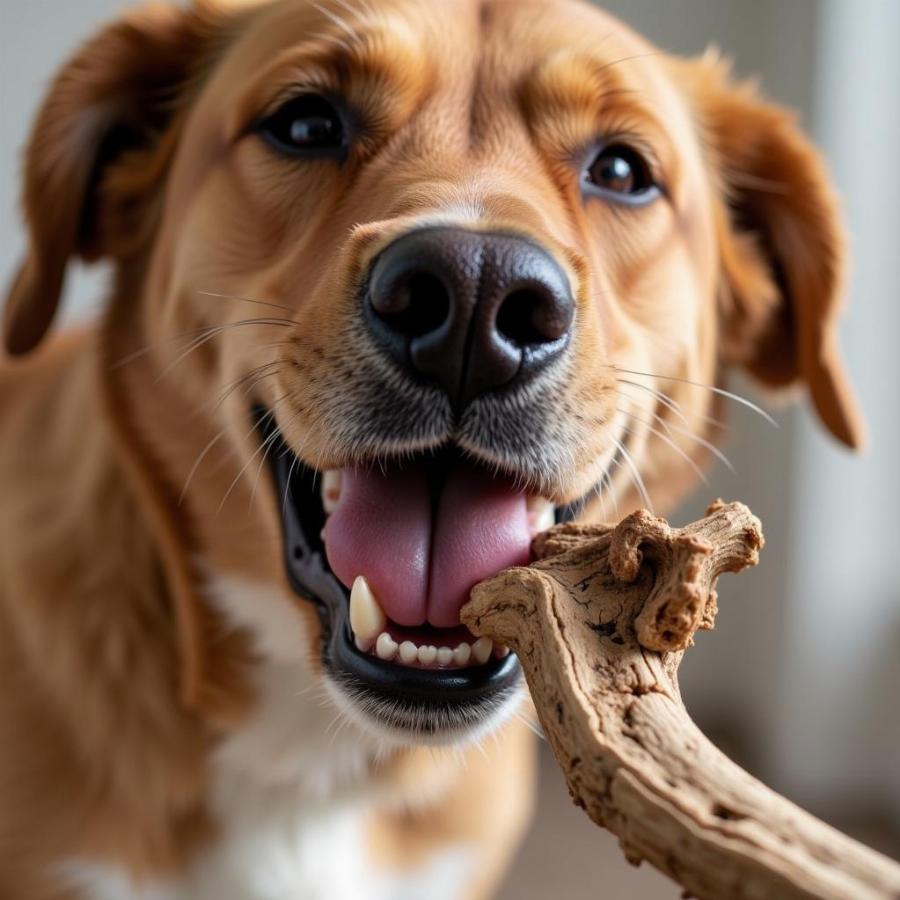 Dog Chewing a Dangerous Deer Bone