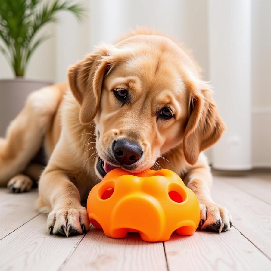 Dog Chewing on a Durable Interactive Toy