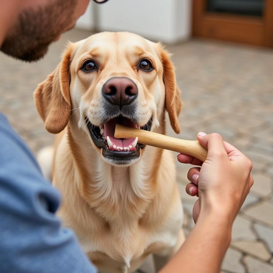 Dog Safely Chewing a Long-Lasting Bone