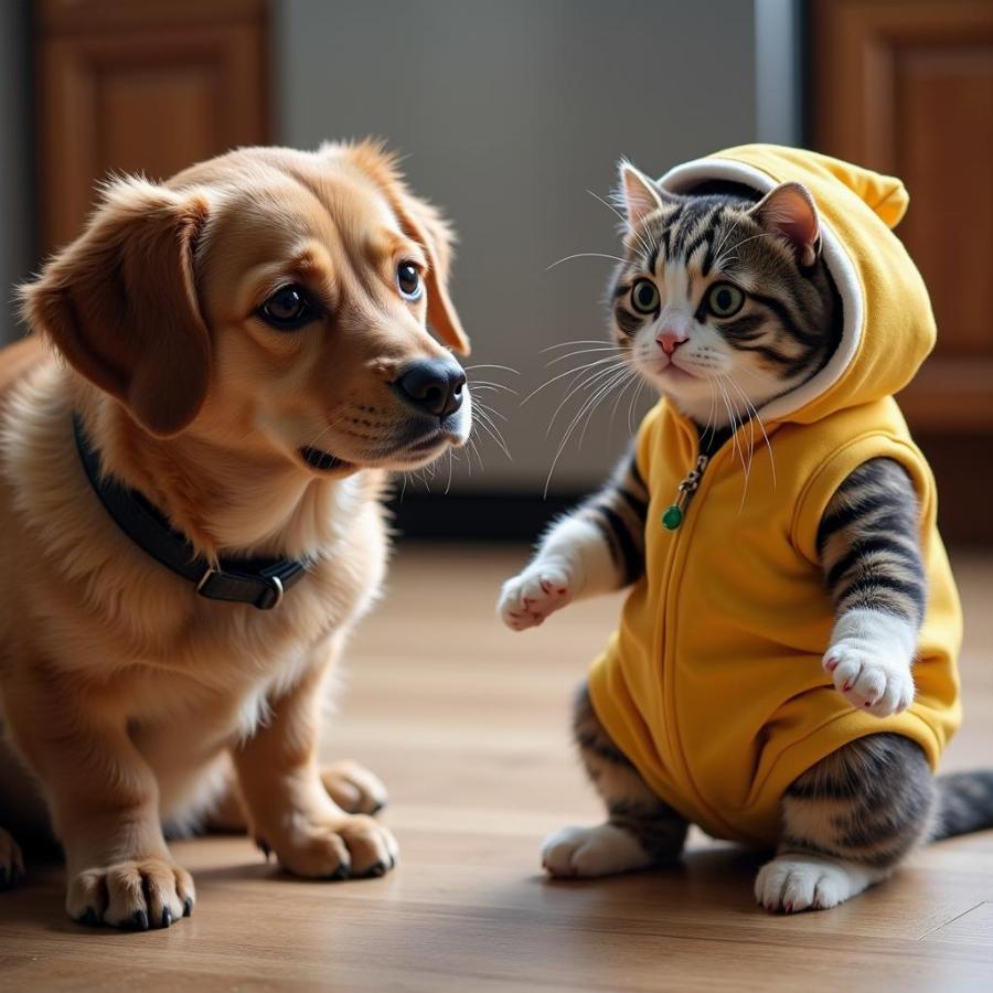 Dog Confused by Cat Costume