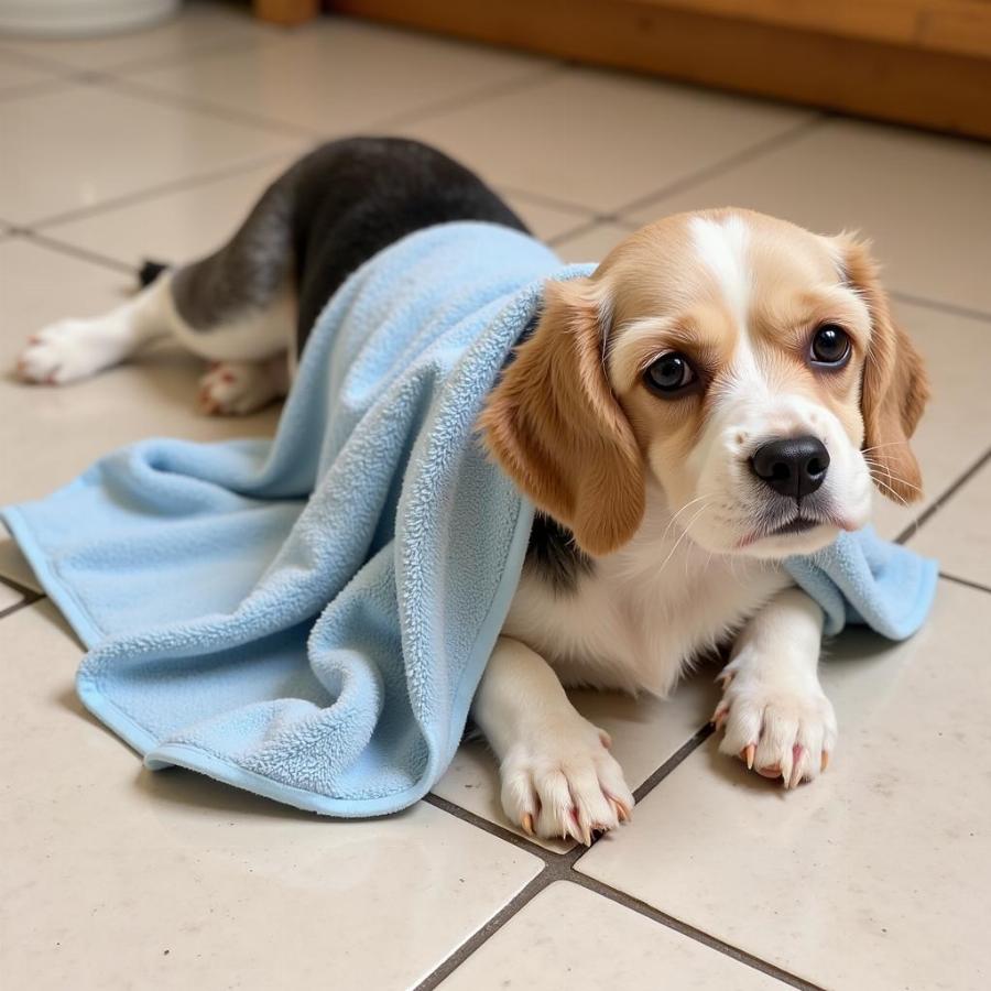 Dog Cooling Down with a Wet Towel