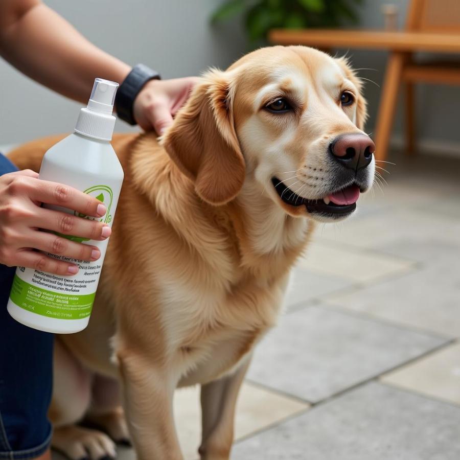 Applying Dog Deodorizing Spray