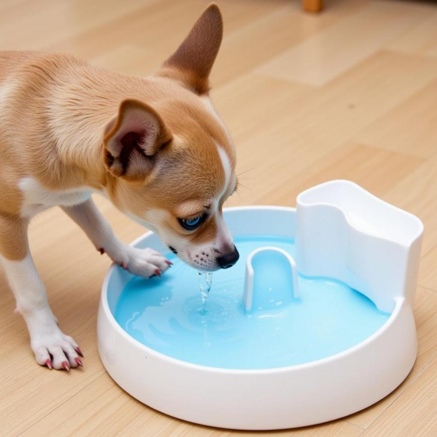 Dog drinking water from a fountain