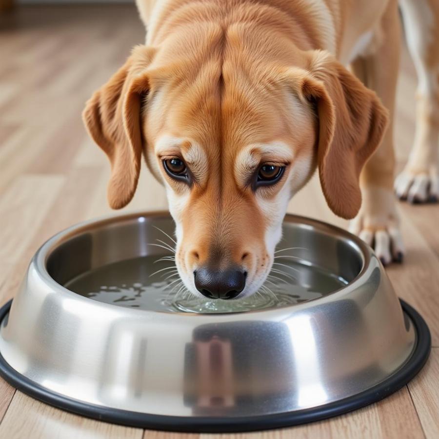 Dog Drinking Water from a Bowl