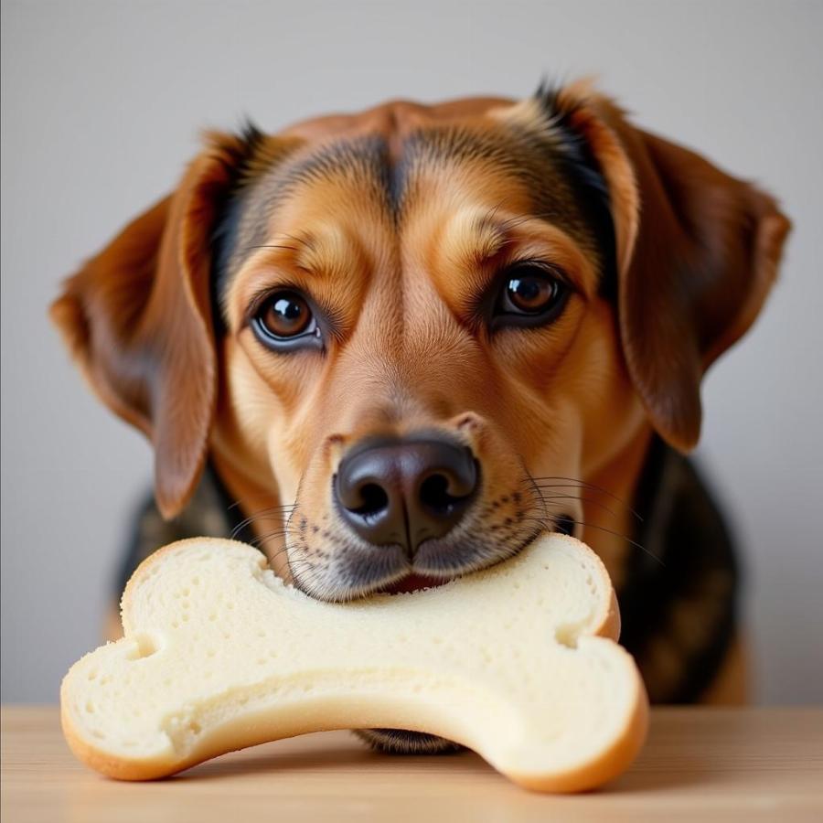 Dog Eating Bread After Swallowing a Chicken Bone