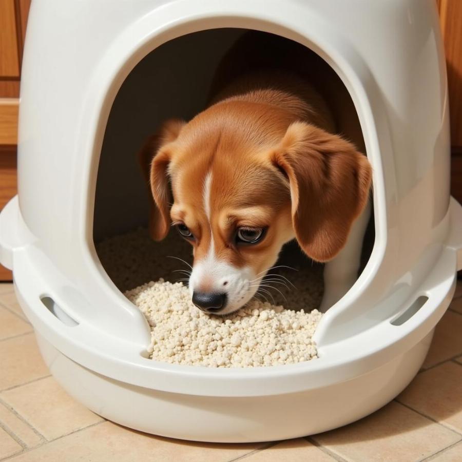 Dog Eating Cat Litter from Litter Box