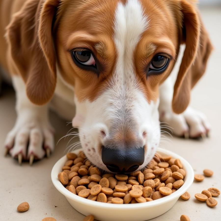 Dog Eating Food with a Topper