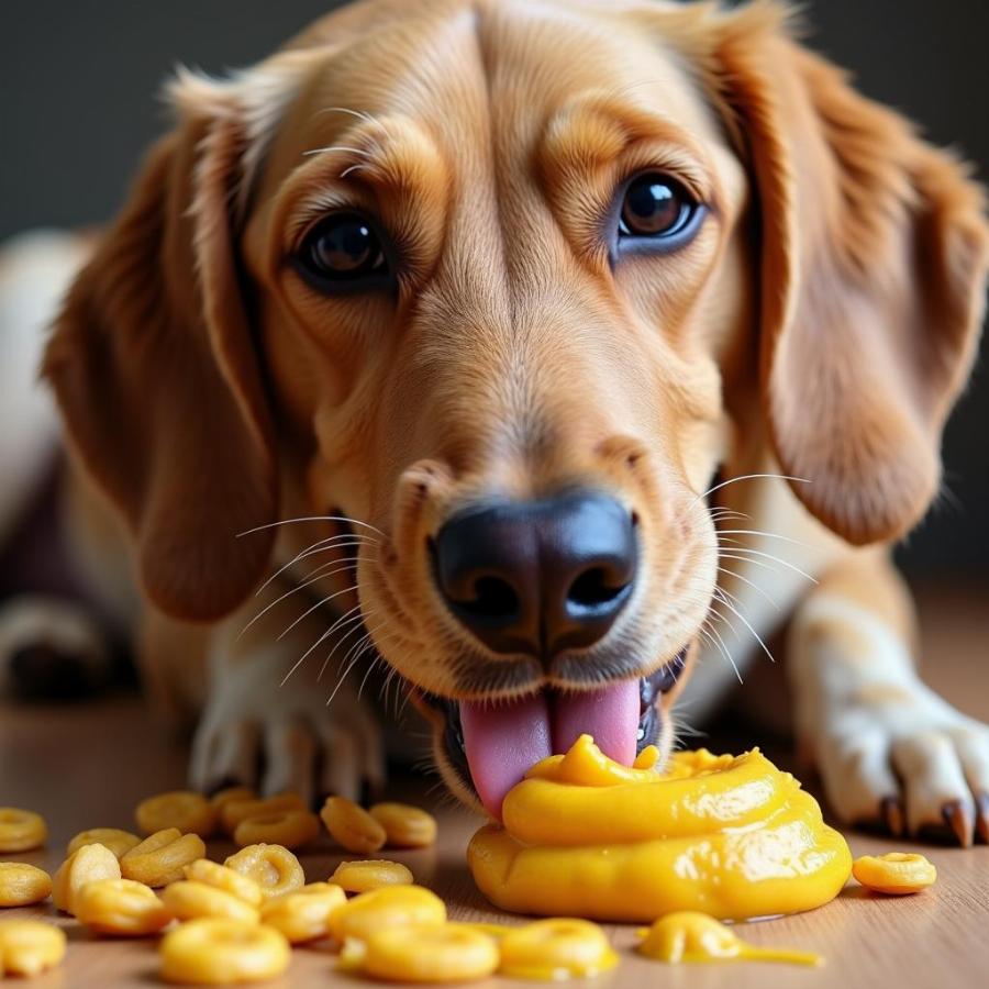 Dog Enjoying Golden Paste with Food