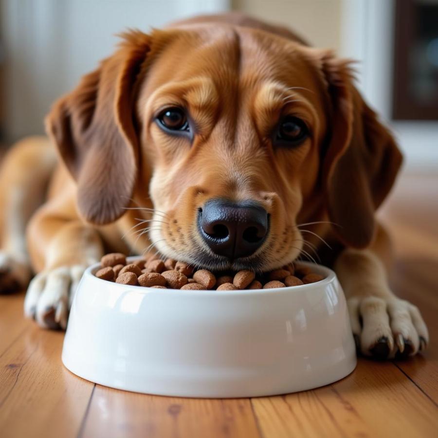 Happy Dog Enjoying Grain-Free Kibble