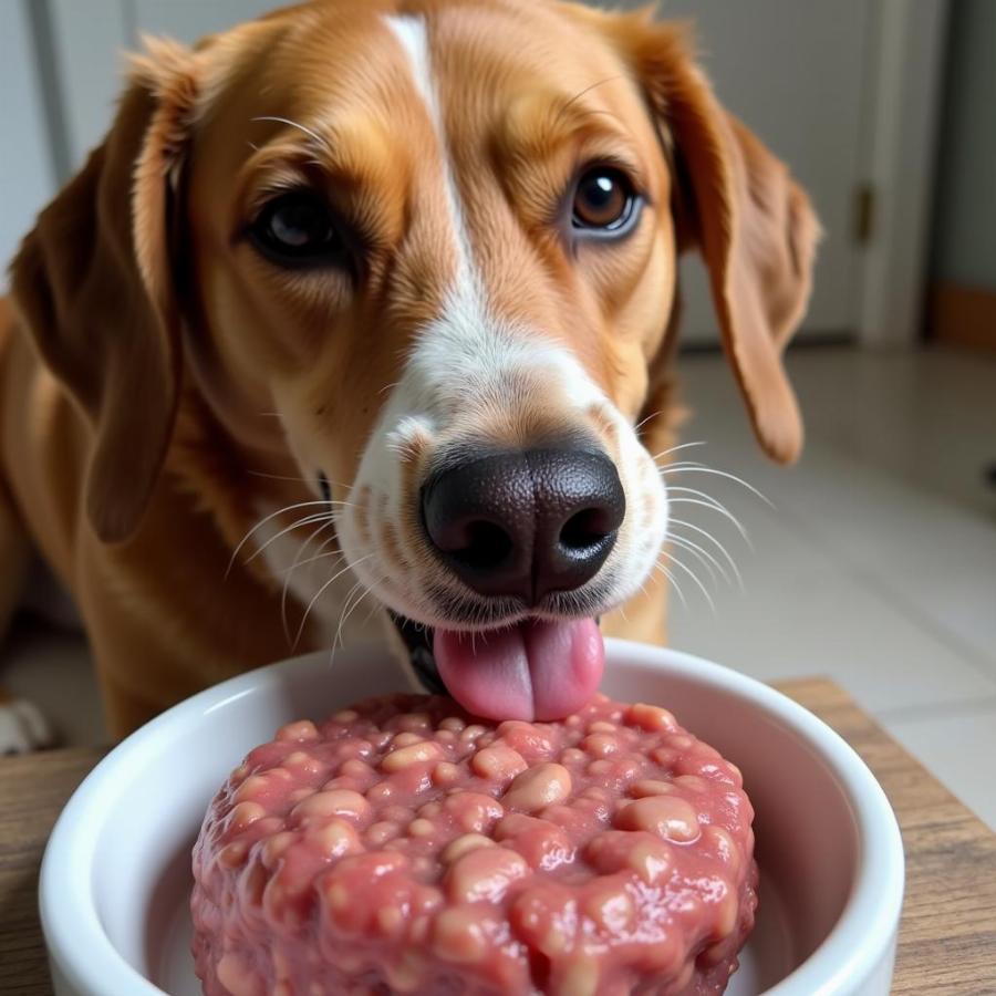 Dog Enjoying a Raw Patty