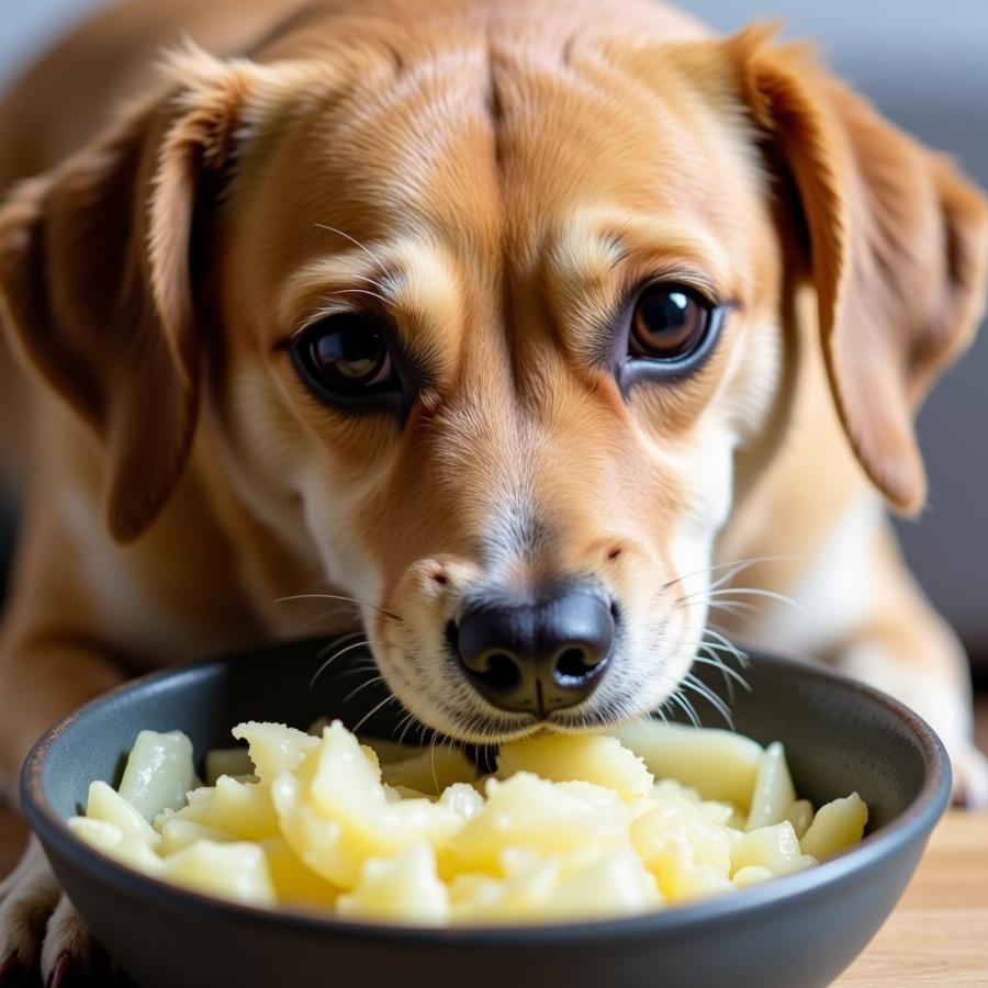 Dog Enjoying Sauerkraut from a Bowl