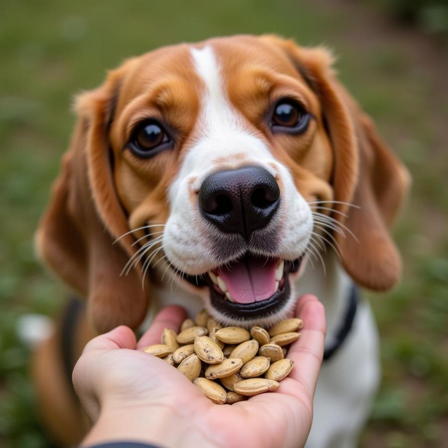 Dog Eating Sunflower Seeds