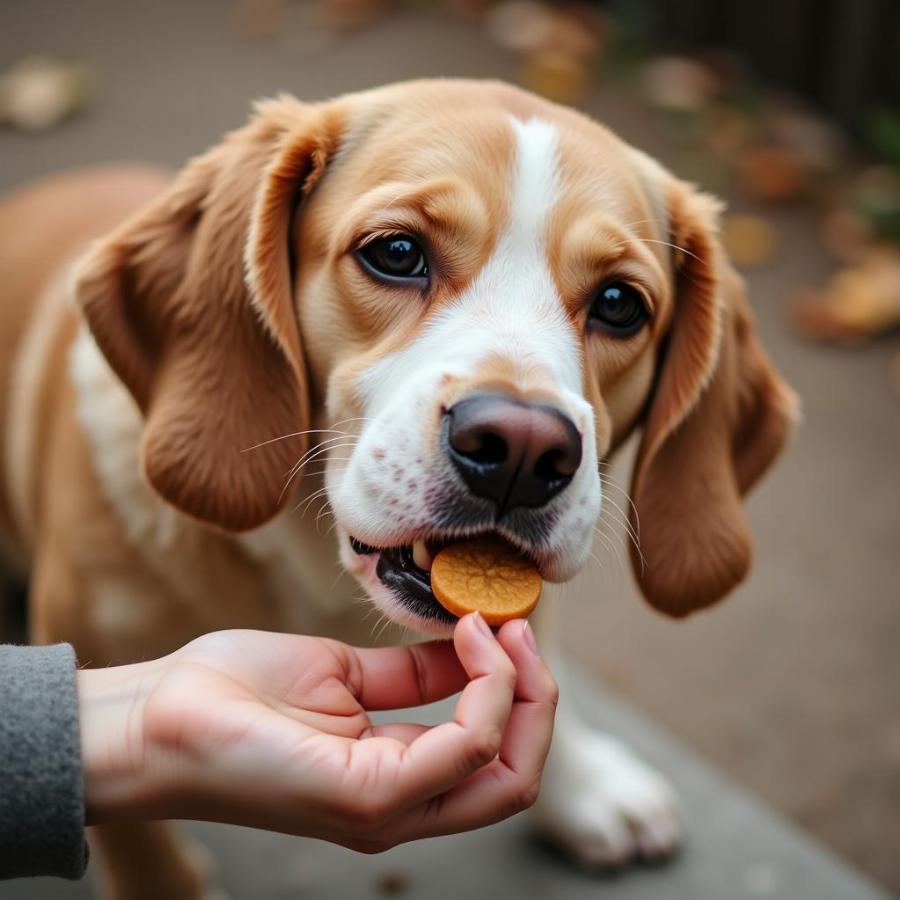 Dog Eating Treat From Owner