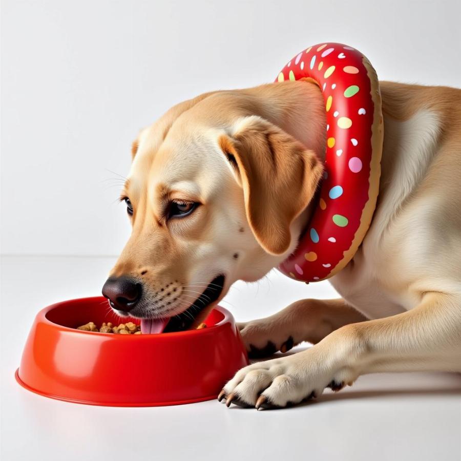 Dog Eating with a Donut Collar