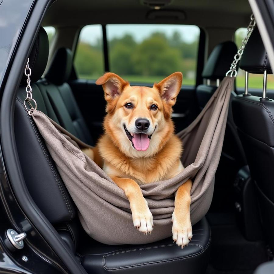 Dog Enjoying Car Hammock