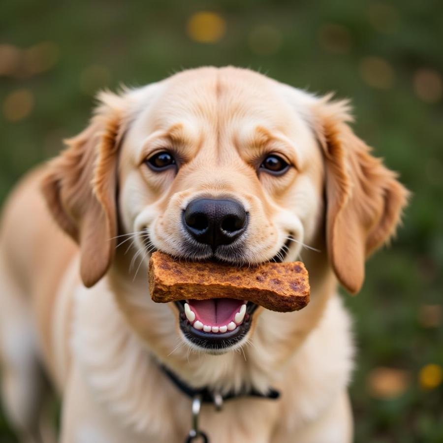 Happy Dog Chewing on a Crunchy Treat