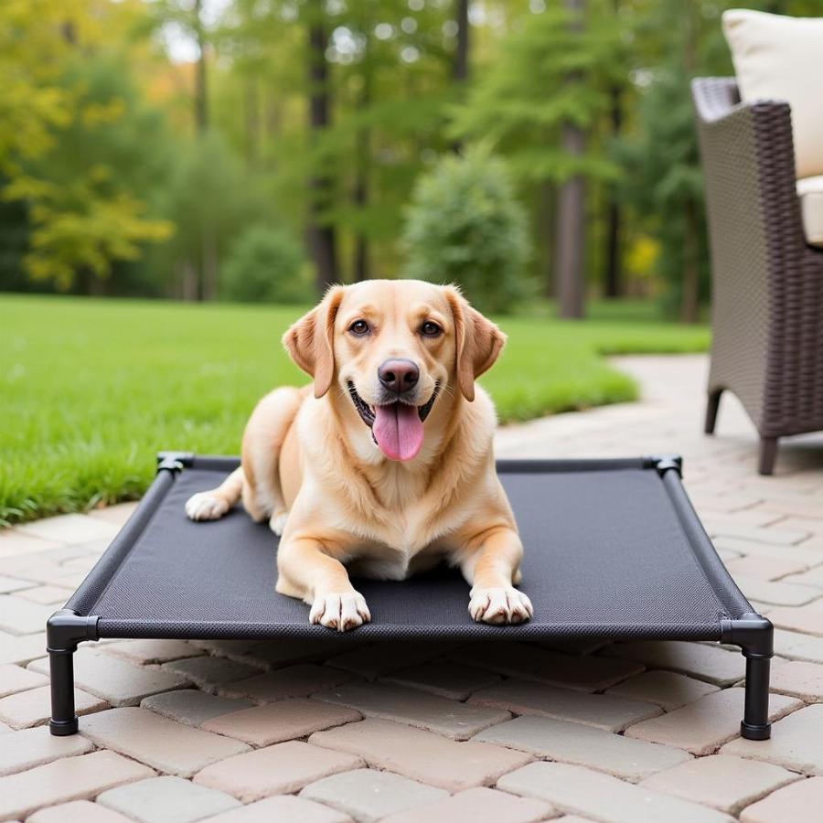 Dog enjoying elevated bed